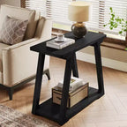 Table d'appoint à 2 niveaux en bois massif Lantine, table d'appoint étroite rectangulaire de style rustique avec base trapézoïdale pour salon, assemblage facile