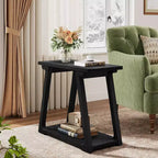 Table d'appoint à 2 niveaux en bois massif Lantine, table d'appoint étroite rectangulaire de style rustique avec base trapézoïdale pour salon, assemblage facile