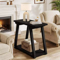 Table d'appoint à 2 niveaux en bois massif Lantine, table d'appoint étroite rectangulaire de style rustique avec base trapézoïdale pour salon, assemblage facile