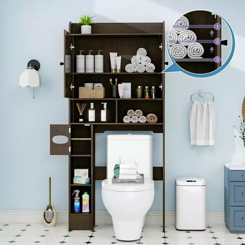 Meuble de rangement Dyonery au-dessus des toilettes avec portes de grange, organisateur de salle de bain peu encombrant de style ferme avec porte-papier toilette et étagère réglable