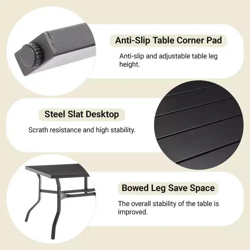 Laukingdom Table de salle à manger d'extérieur en acier avec trou pour parasol et plateau rainuré pour 6 personnes