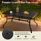 Laukingdom Table de salle à manger d'extérieur en acier avec trou pour parasol et plateau rainuré pour 6 personnes