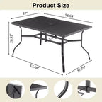 Laukingdom Table de salle à manger d'extérieur en acier avec trou pour parasol et plateau rainuré pour 6 personnes