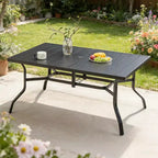 Laukingdom Table de salle à manger d'extérieur en acier avec trou pour parasol et plateau rainuré pour 6 personnes