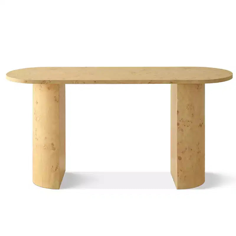 Console d'entrée ovale moderne de 60" avec grain de bois de loupe et pieds demi-cercle, table de canapé pour foyer, couloir ou salon-Panipeachy