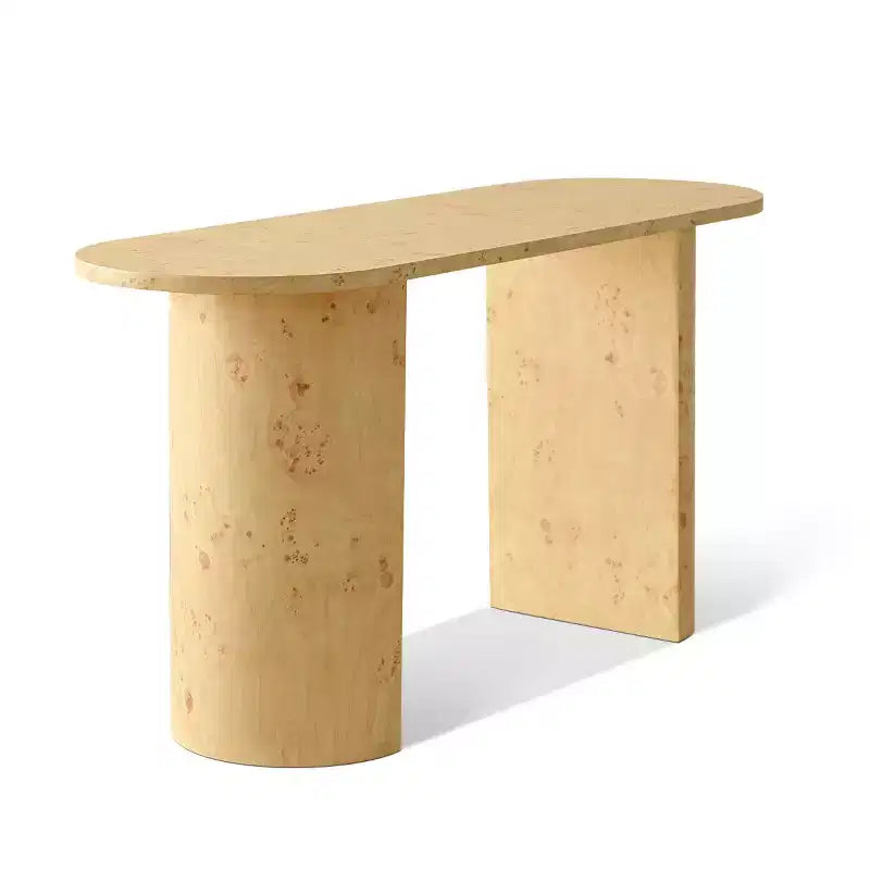 Console d'entrée ovale moderne de 60" avec grain de bois de loupe et pieds demi-cercle, table de canapé pour foyer, couloir ou salon-Panipeachy