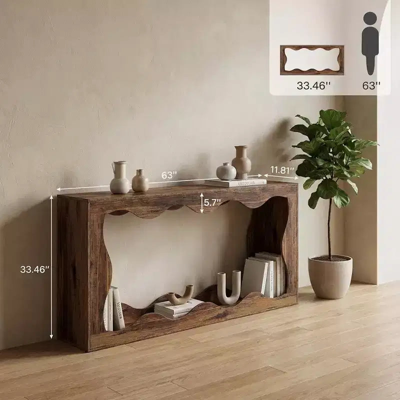 JVNOXK Table d'appoint moderne industrielle de ferme avec motif ondulé, table d'appoint à 2 niveaux pour salon et entrée