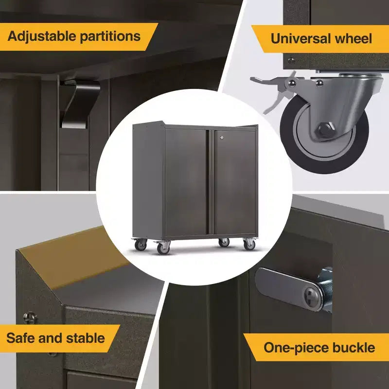AOBABO Armoire de rangement à dossiers en acier verrouillable avec étagères réglables et roulettes pour l'organisation à la maison, à l'école, au bureau et dans le garage, Noir