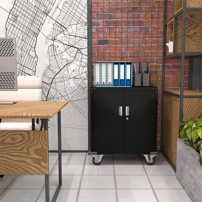 AOBABO Armoire de rangement à dossiers en acier verrouillable avec étagères réglables et roulettes pour l'organisation à la maison, à l'école, au bureau et dans le garage, Noir