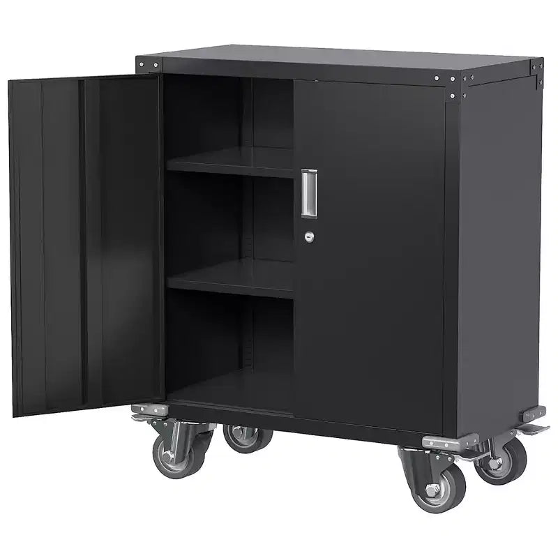AOBABO Armoire de rangement à dossiers en acier verrouillable avec étagères réglables et roulettes pour l'organisation à la maison, à l'école, au bureau et dans le garage, Noir