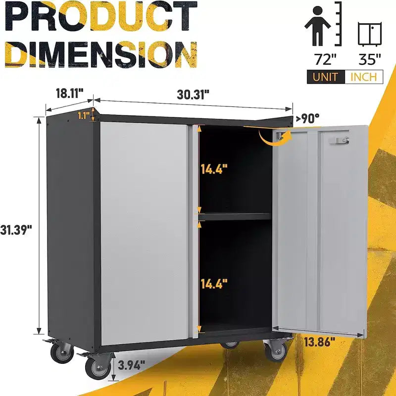 AOBABO Armoire de rangement à dossiers en acier verrouillable avec étagères réglables et roulettes pour l'organisation à la maison, à l'école, au bureau et dans le garage, Noir