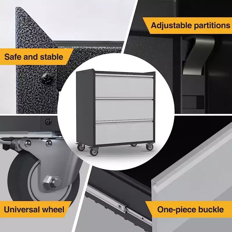 AOBABO Armoire de rangement à dossiers en acier verrouillable avec étagères réglables et roulettes pour l'organisation à la maison, à l'école, au bureau et dans le garage, Noir