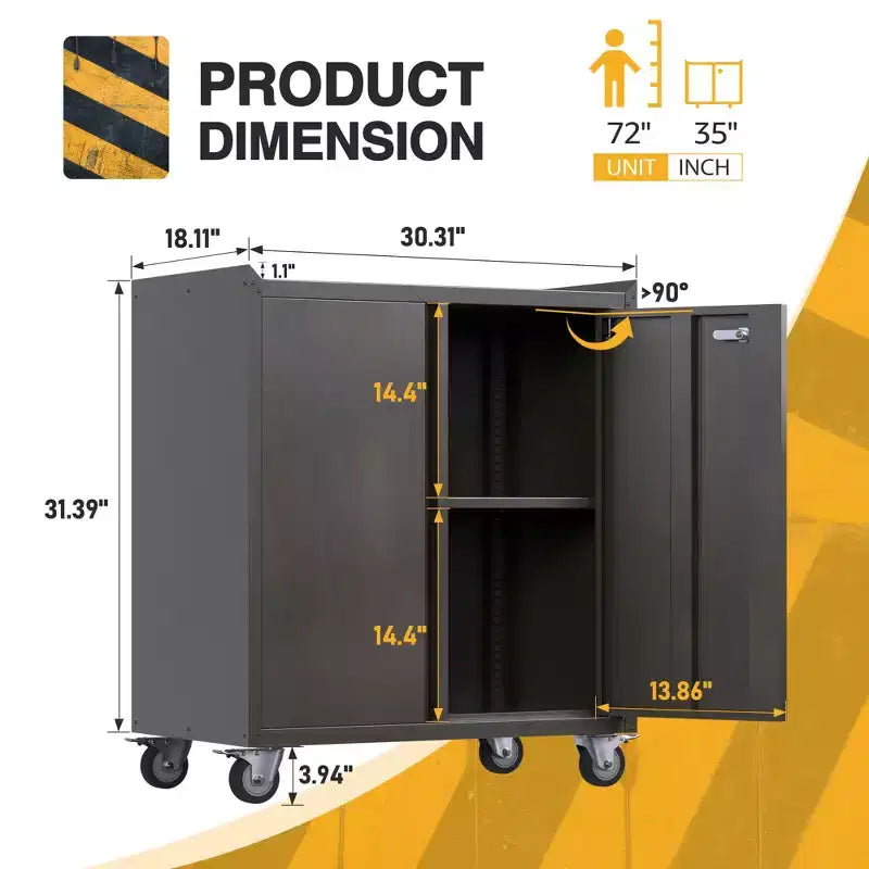 AOBABO Armoire de rangement à dossiers en acier verrouillable avec étagères réglables et roulettes pour l'organisation à la maison, à l'école, au bureau et dans le garage, Noir