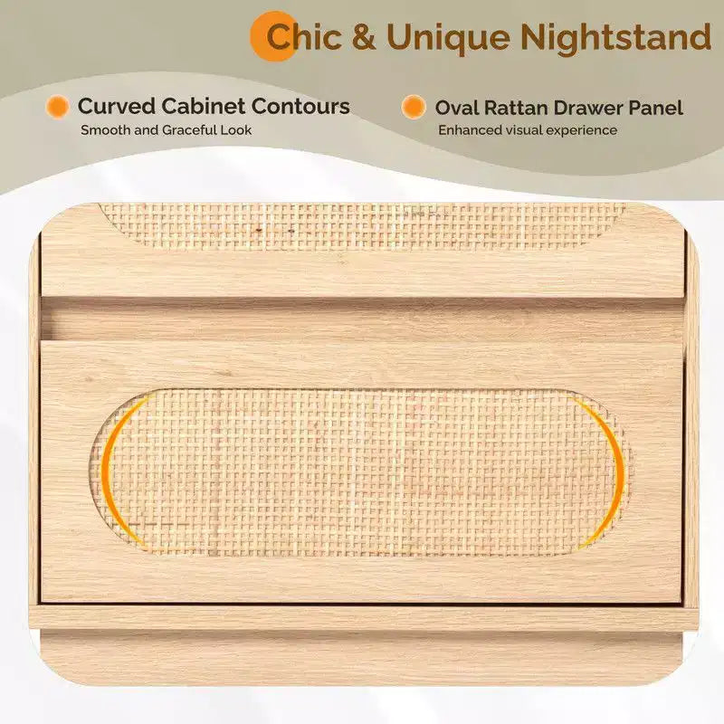 Table de chevet Karl Home blanche délavée avec 2 tiroirs, étagère et prise américaine