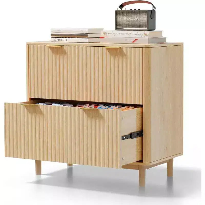 Karl Home2 Meuble de classement en bois cannelé à 2 tiroirs, design à tiroirs larges