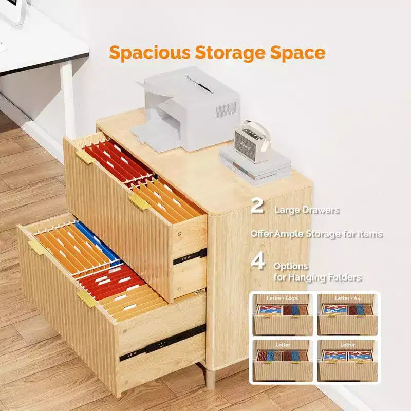 Karl Home2 Meuble de classement en bois cannelé à 2 tiroirs, design à tiroirs larges