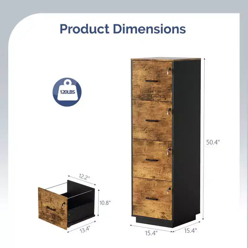 Meuble de classement en bois Karl Home 15 pouces avec 4 tiroirs en relief