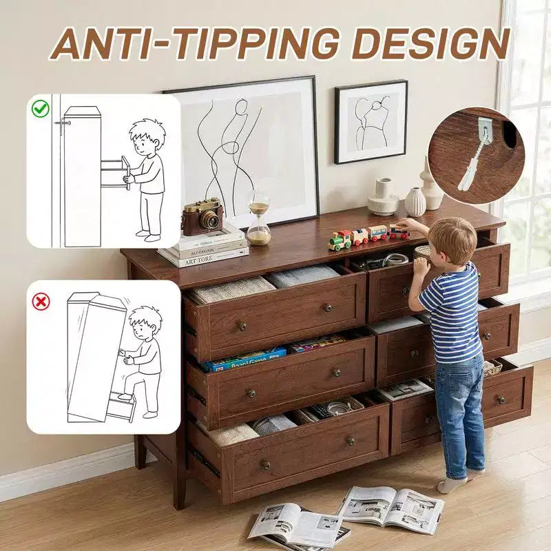 Commode à six tiroirs Karl Home de 47 pouces avec double poignée, design de cadre et finition en mélamine