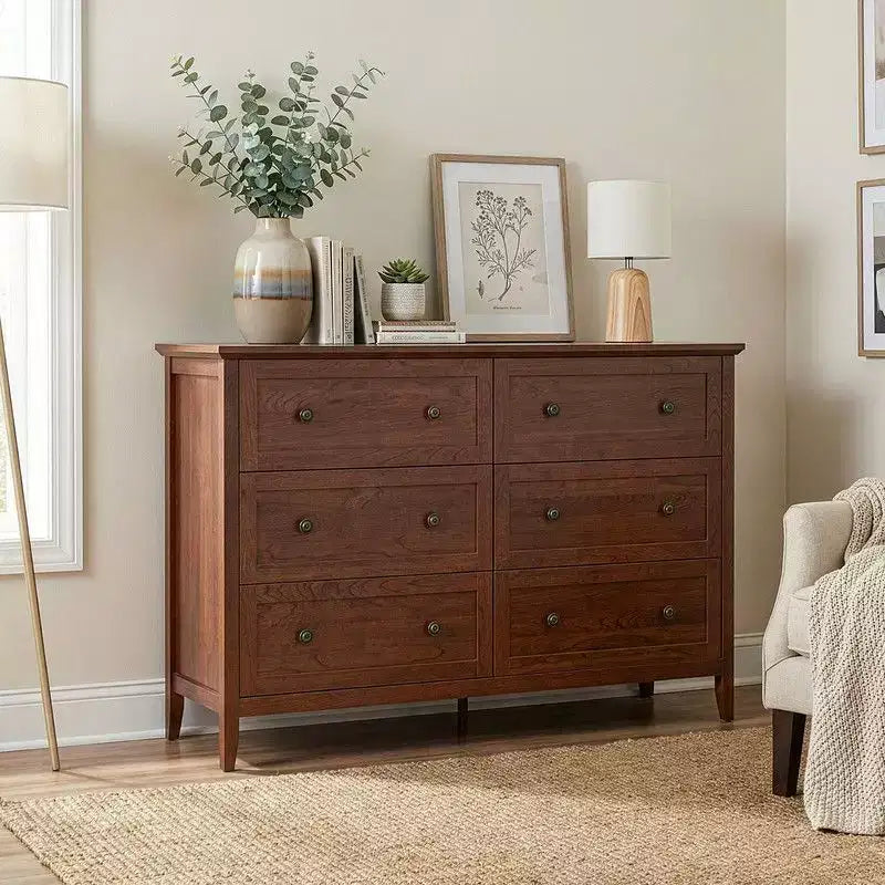 Commode à six tiroirs Karl Home de 47 pouces avec double poignée, design de cadre et finition en mélamine