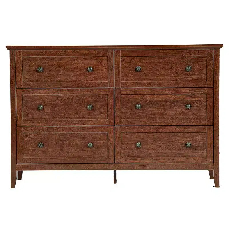 Commode à six tiroirs Karl Home de 47 pouces avec double poignée, design de cadre et finition en mélamine