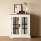 Buffet moderne multifonctionnel avec portes en verre à motifs croisés, prise de courant intégrée, pour salon ou salle à manger