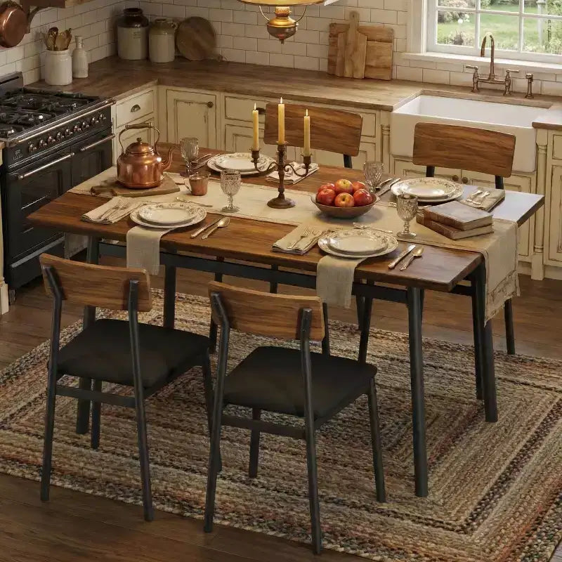 Ensemble table à manger avec 4 chaises rembourrées, bords lisses, ensemble de 4 chaises de table de cuisine en bois pour salle à manger, cuisine, appartement