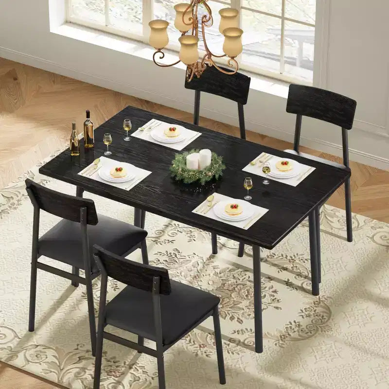 Ensemble table à manger avec 4 chaises rembourrées, bords lisses, ensemble de 4 chaises de table de cuisine en bois pour salle à manger, cuisine, appartement