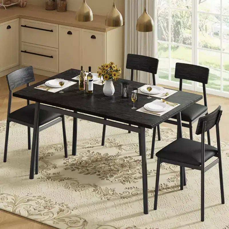 Ensemble table à manger avec 4 chaises rembourrées, bords lisses, ensemble de 4 chaises de table de cuisine en bois pour salle à manger, cuisine, appartement