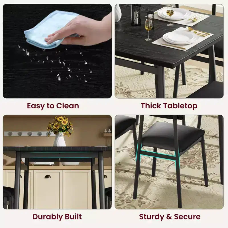 Ensemble table à manger avec 4 chaises rembourrées, bords lisses, ensemble de 4 chaises de table de cuisine en bois pour salle à manger, cuisine, appartement