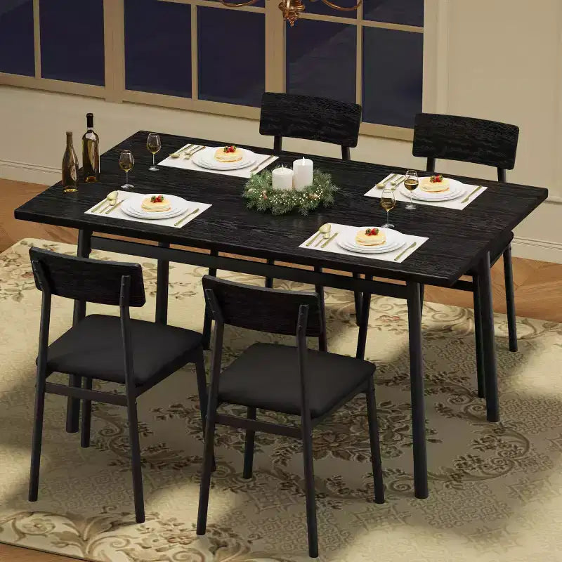Dining Table Set with 4 Upholstered Chairs, Smooth Edge, Wood Kitchen Table Chairs Set of 4 for Dining, Kitchen Room, Apartment