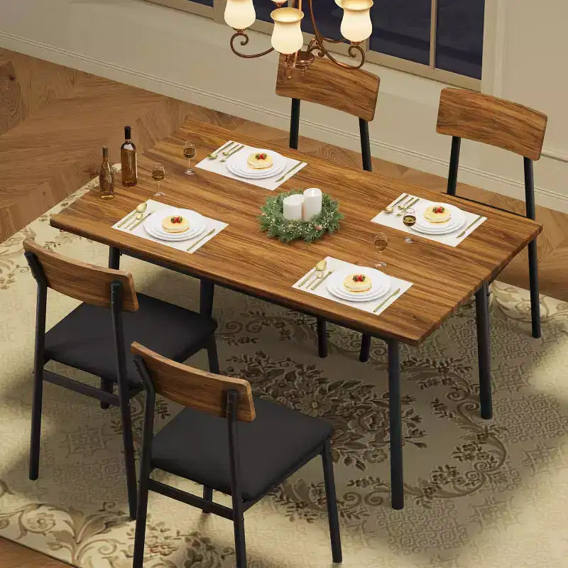 Ensemble table à manger avec 4 chaises rembourrées, bords lisses, ensemble de 4 chaises de table de cuisine en bois pour salle à manger, cuisine, appartement
