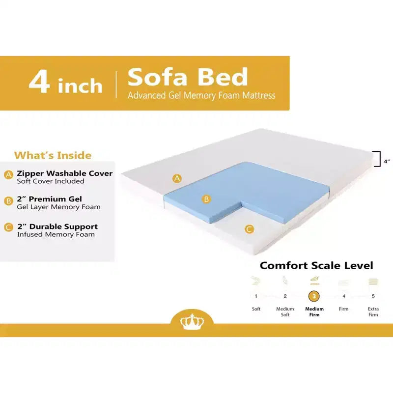 DynastyMattress Surmatelas en mousse à mémoire de forme 4 pouces CoolBreeze pour canapés-lits convertibles et pliants – Taille standard – Canapé non inclus – Fabriqué aux États-Unis
