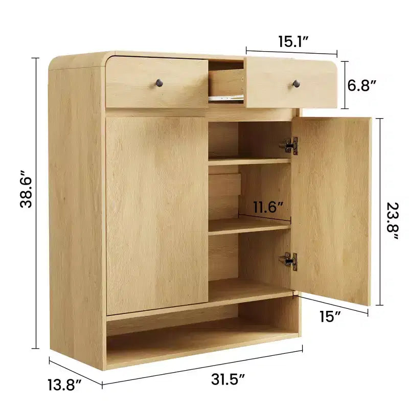 Meuble de rangement pour chaussures de 80 cm avec 2 portes et 2 tiroirs, étagères réglables, organisateur en bois autoportant pour entrée, couloir