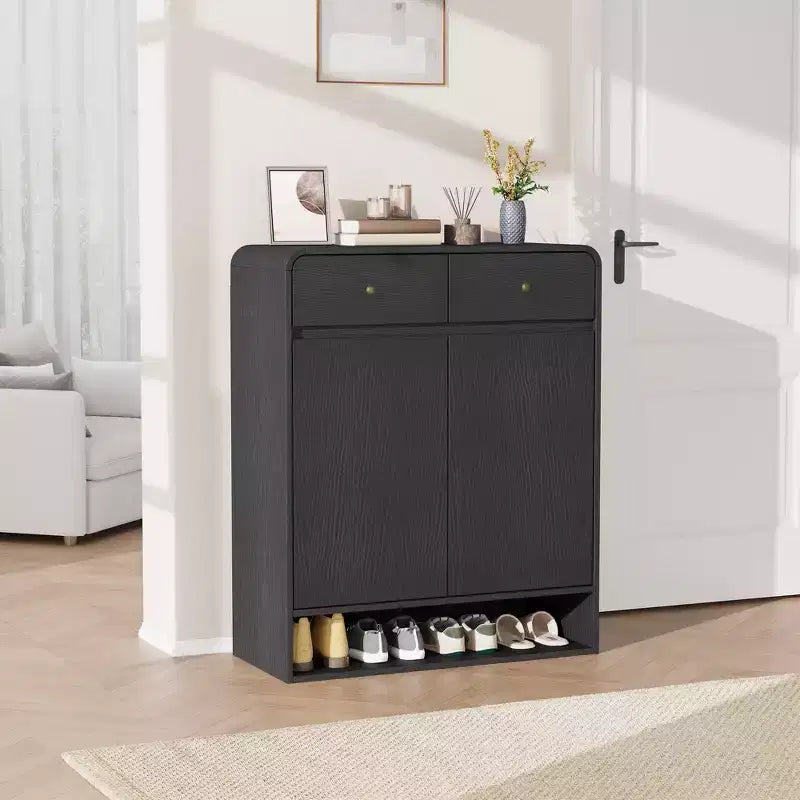 Meuble de rangement pour chaussures de 80 cm avec 2 portes et 2 tiroirs, étagères réglables, organisateur en bois autoportant pour entrée, couloir