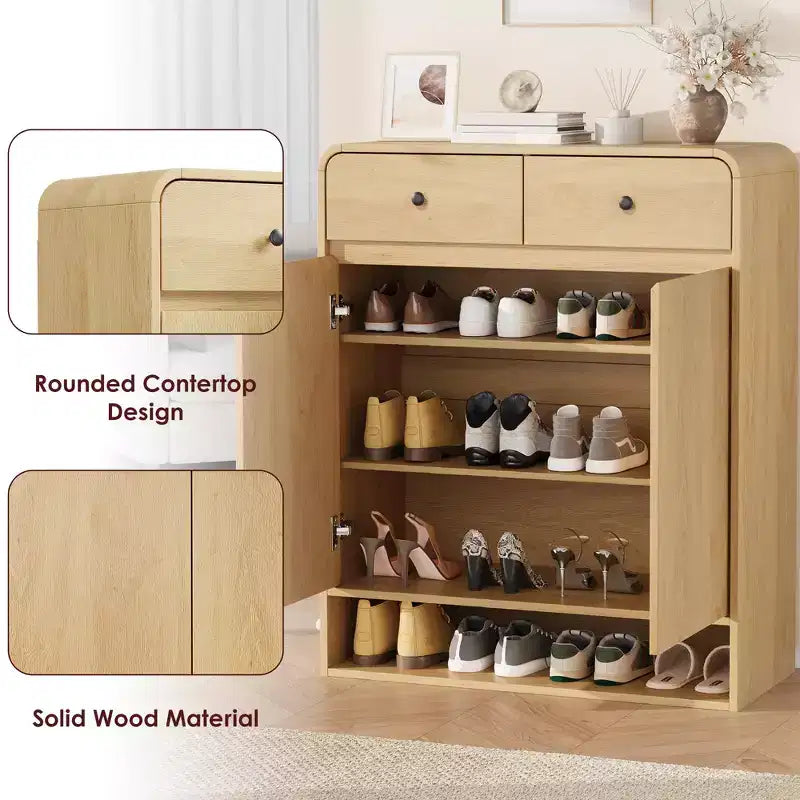 Meuble de rangement pour chaussures de 80 cm avec 2 portes et 2 tiroirs, étagères réglables, organisateur en bois autoportant pour entrée, couloir