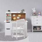 Ensemble bureau et chaise pour enfants, table d'étude en bois avec étagère et rangement, tableau d'affichage, ensemble de bureau d'apprentissage scolaire pour enfants, pour enfants, blanc