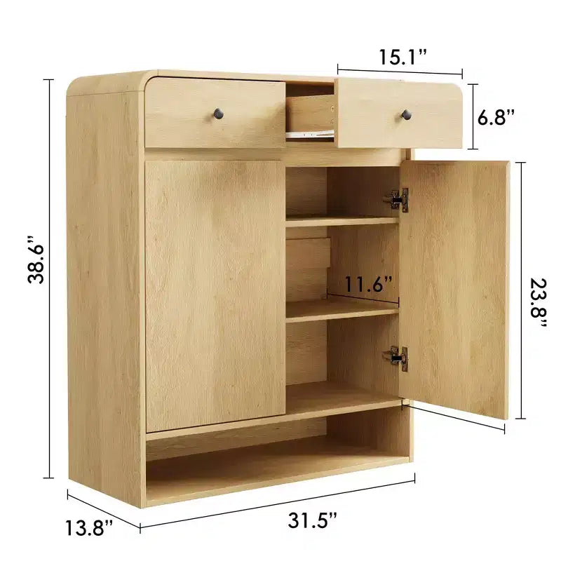 Meuble à chaussures moderne, Organisateur de chaussures en bois pour entrée avec 2 tiroirs et étagères réglables, Étagère à chaussures autoportante pour salon et chambre