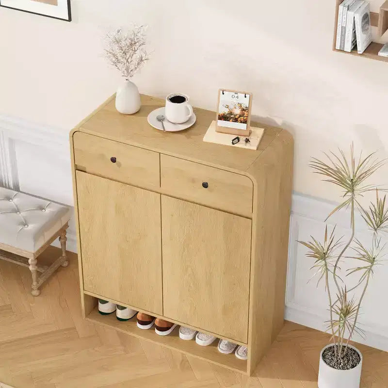 Meuble à chaussures moderne, Organisateur de chaussures en bois pour entrée avec 2 tiroirs et étagères réglables, Étagère à chaussures autoportante pour salon et chambre