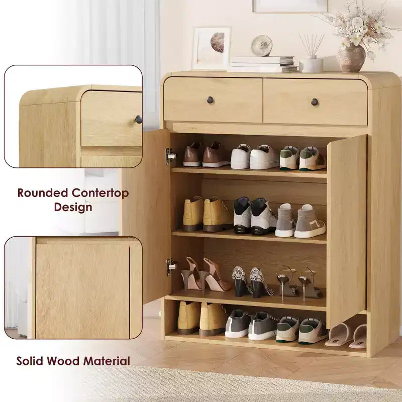 Meuble à chaussures moderne, Organisateur de chaussures en bois pour entrée avec 2 tiroirs et étagères réglables, Étagère à chaussures autoportante pour salon et chambre