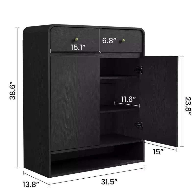 Meuble à chaussures moderne, Organisateur de chaussures en bois pour entrée avec 2 tiroirs et étagères réglables, Étagère à chaussures autoportante pour salon et chambre