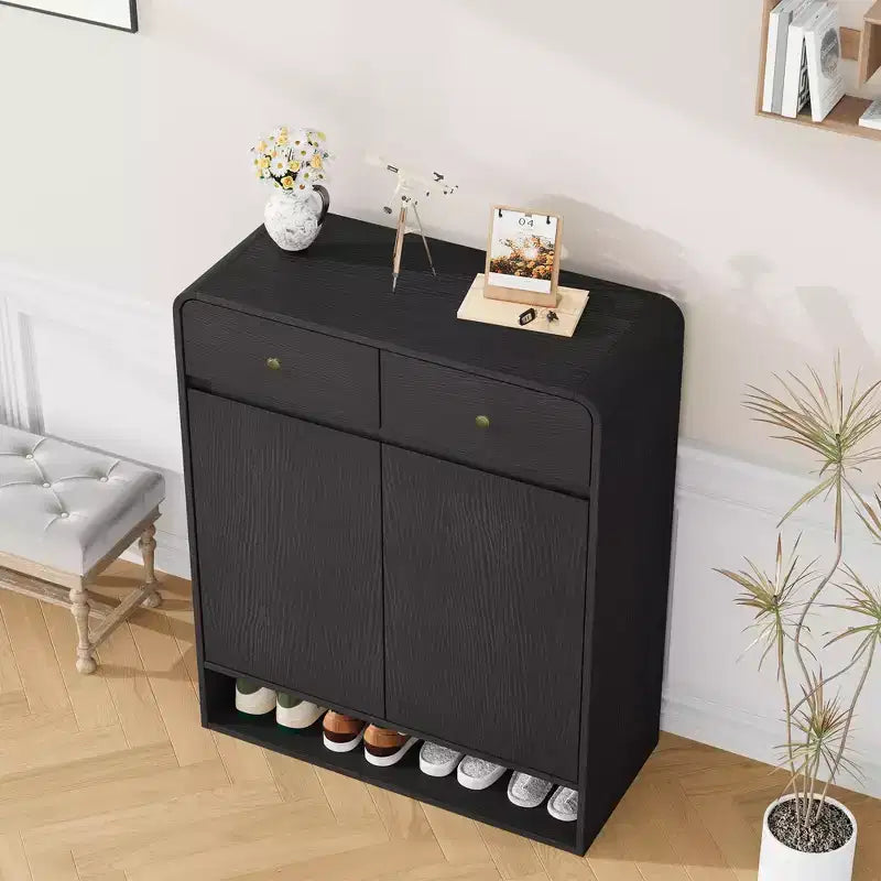 Meuble à chaussures moderne, Organisateur de chaussures en bois pour entrée avec 2 tiroirs et étagères réglables, Étagère à chaussures autoportante pour salon et chambre