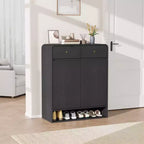 Modern Shoe Storage Cabinet, Wooden Entryway Shoe Organizer with 2 Drawers & Adjustable Shelves, Freestanding Shoe Rack for Living Room Bedroom