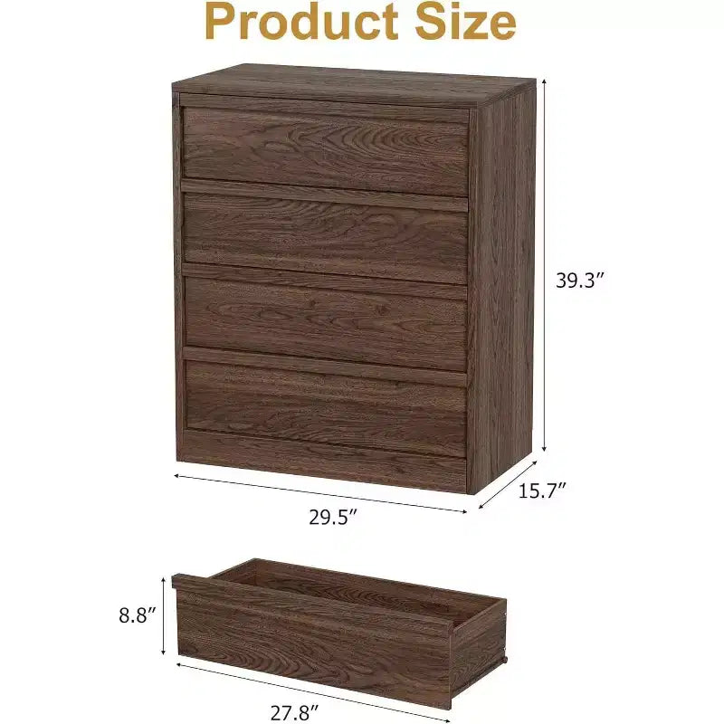Table de chevet moderne GustoWave, commode à 4 tiroirs pour chambre à coucher, salon, entrée, marron