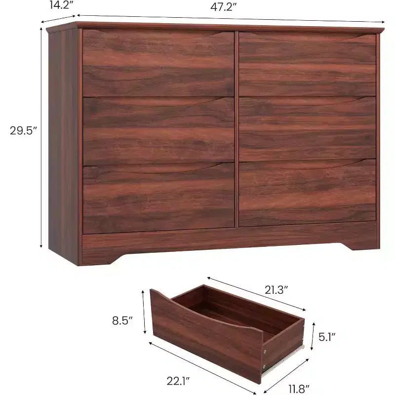GustoWave Armoire Moderne, Commode de Rangement en Bois avec 6 Tiroirs pour Chambre, Salon, Couloir, Marron