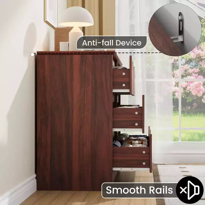 GustoWave Armoire Moderne, Commode de Rangement en Bois avec 6 Tiroirs pour Chambre, Salon, Couloir, Marron