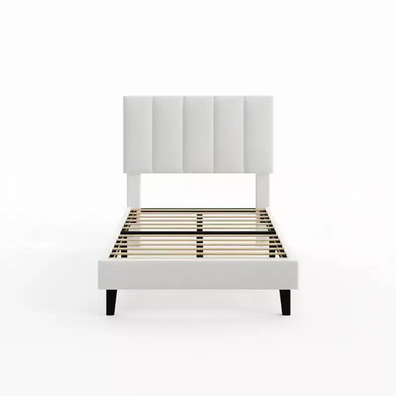 Lit plateforme rembourré avec tête de lit capitonnée réglable – Cadre de lit Queen sans bruit, lattes en bois robustes, aucun sommier tapissier requis – Disponible en format double