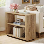 Lantine Narrow Side Table, 3-Tier End Table with Storage Shelves, Farmhouse Bedside Table for Bedroom, Living Room, Small Spaces, Sofa Couch, Natural