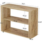 Table d'appoint étroite Lantine, Table d'appoint à 3 niveaux avec étagères de rangement, Table de chevet de style ferme pour chambre à coucher, salon, petits espaces, canapé, couleur naturelle