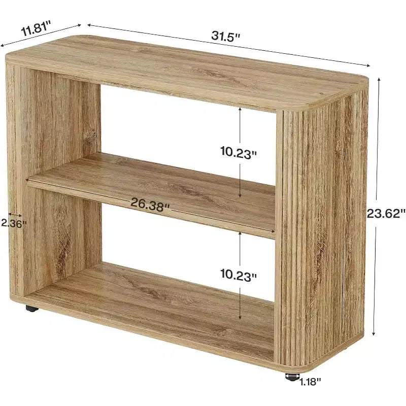 Table d'appoint étroite Lantine, Table d'appoint à 3 niveaux avec étagères de rangement, Table de chevet de style ferme pour chambre à coucher, salon, petits espaces, canapé, couleur naturelle