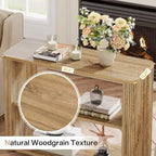 Table d'appoint étroite Lantine, Table d'appoint à 3 niveaux avec étagères de rangement, Table de chevet de style ferme pour chambre à coucher, salon, petits espaces, canapé, couleur naturelle